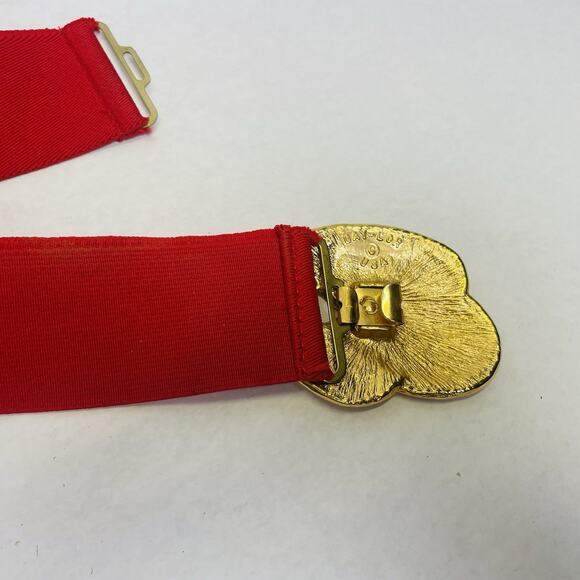 Vintage Day-Lor Red Enamel Brass Cinch Stretch Belt Size M/L Nana Glam 80's USA - Picture 7 of 8